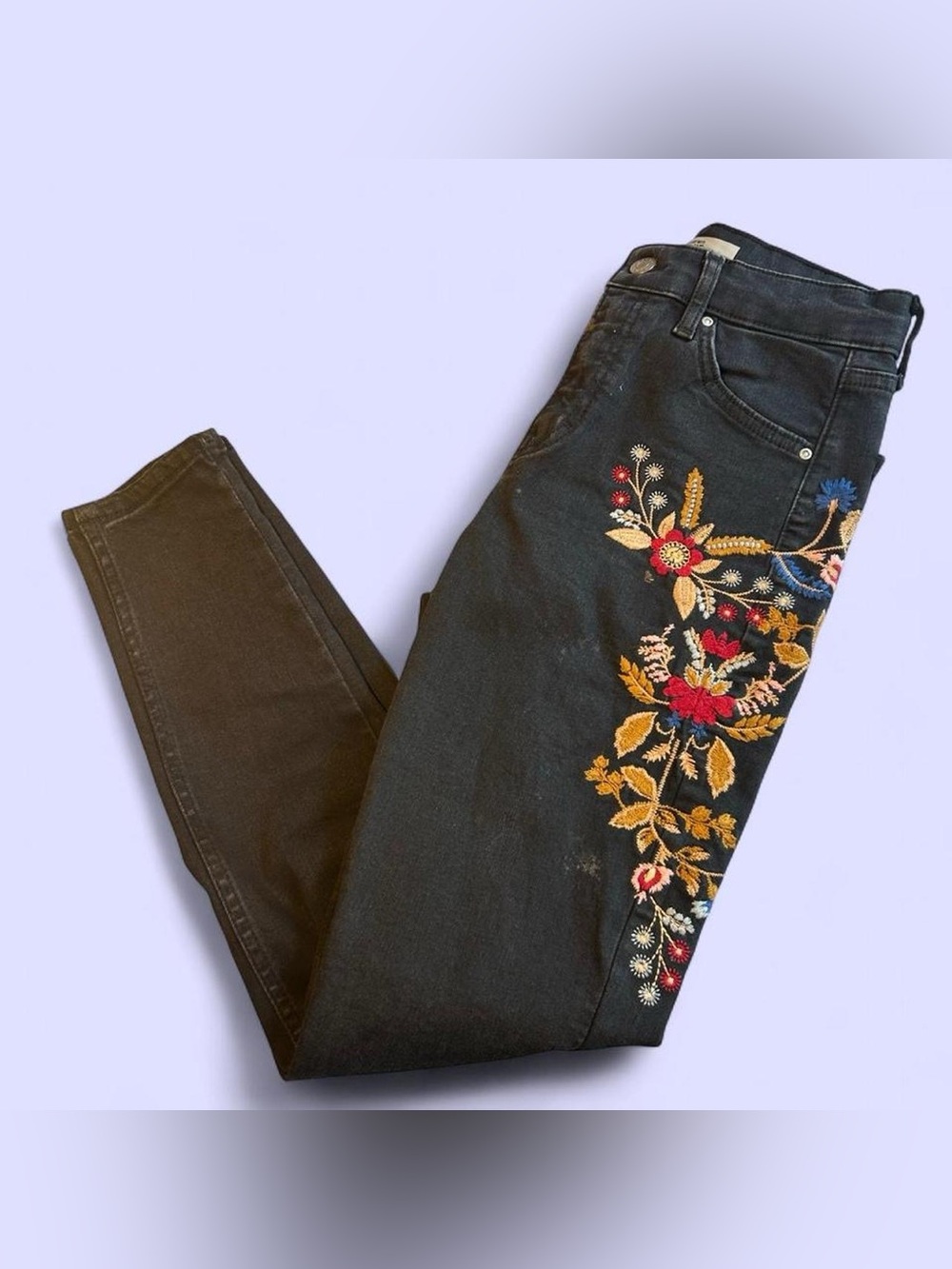 Topshop Moto Floral Embroidered Jeans Size 28”